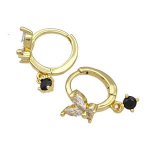 Copper Butterfly Hoop Earrings Pave Zircon Gold Plated, approx 3mm, 8mm, 12mm dia [FN41677]