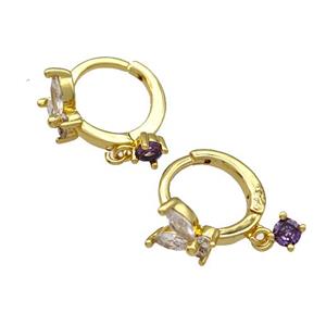 Copper Butterfly Hoop Earrings Pave Zircon Gold Plated, approx 3mm, 8mm, 12mm dia [FN41678]