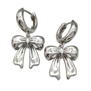 Copper Bow Hoop Earrings Platinum Plated, approx 18mm, 15mm dia [FN41680]