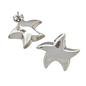 Copper Starfish Stud Earrings Platinum Plated, approx 20mm [FN41682]
