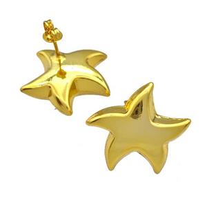 Copper Starfish Stud Earrings Gold Plated, approx 20mm [FN41683]