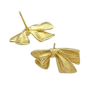 Copper Bow Stud Earrings Gold Plated, approx 14-24mm [FN41685]