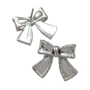 Copper Bow Stud Earrings Platinum Plated, approx 16mm [FN41686]