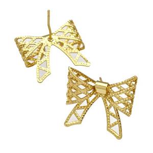 Copper Bow Stud Earrings Gold Plated, approx 20mm [FN41693]