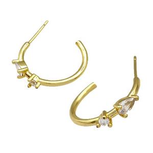 Copper Stud Earrings Pave Zircon Gold Plated, approx 20mm dia [FN41696]