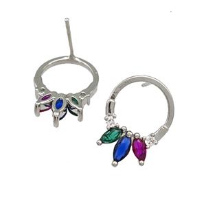 Copper Stud Earrings Pave Zirconia Platinum Plated, approx 13-18mm [FN41701]