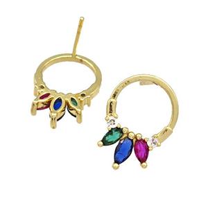 Copper Stud Earrings Pave Zirconia Gold Plated, approx 13-18mm [FN41702]