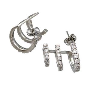 Copper Stud Earrings Pave Zirconia Platinum Plated, approx 13-21mm [FN41715]