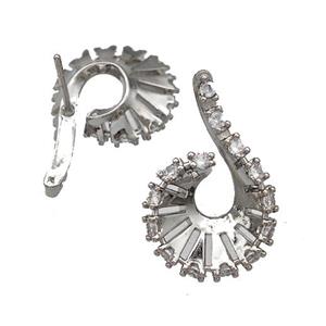 Copper Stud Earrings Pave Zirconia Spire Platinum Plated, approx 15-24mm [FN41717]