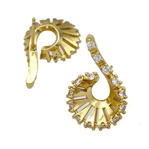 Copper Stud Earrings Pave Zirconia Spire Gold Plated, approx 15-24mm [FN41718]