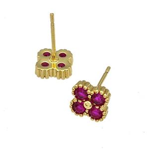 Copper Stud Earrings Micro Pave Zirconia Flower Gold Plated, approx 8mm [FN41725]