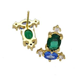 Copper Stud Earrings Pave Zircon Gold Plated, approx 13-17mm [FN41728]