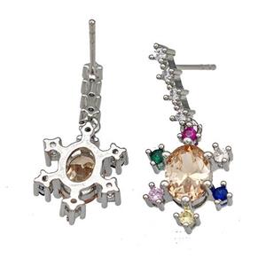 Copper Tortoise Stud Earrings Micro Pave Multicolor Zirconia Platinum Plated, approx 12-15mm [FN41731]