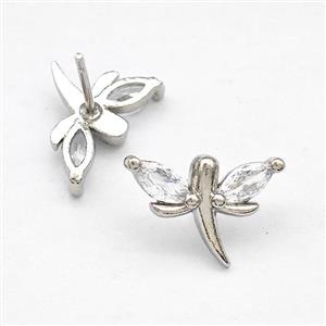Copper Dragonfly Stud Earrings Pave Zirconia Platinum Plated, approx 10-15mm [FN41733]