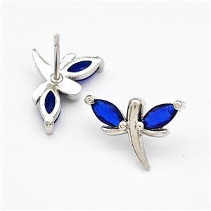 Copper Dragonfly Stud Earrings Pave Blue Zirconia Platinum Plated, approx 10-15mm [FN41737]