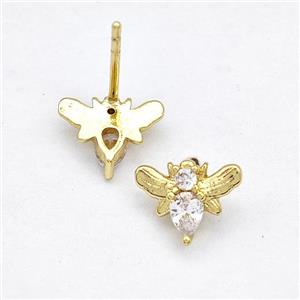 Copper Honeybee Stud Earrings Pave Zircon Gold Plated, approx 8-10mm [FN41744]