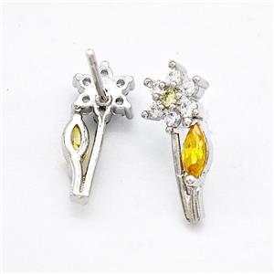 Copper Flower Stud Earrings Pave Zircon Platinum Plated, approx 6-15mm [FN41746]