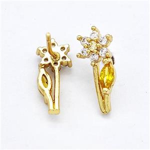 Copper Flower Stud Earrings Pave Zircon Gold Plated, approx 6-15mm [FN41750]