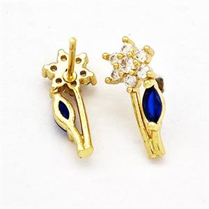 Copper Flower Stud Earrings Pave Zircon Gold Plated, approx 6-15mm [FN41752]