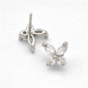 Copper Butterfly Stud Earrings Pave Zirconia Platinum Plated, approx 8mm [FN41753]
