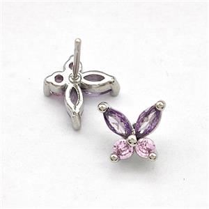 Copper Butterfly Stud Earrings Pave Zirconia Platinum Plated, approx 8mm [FN41754]