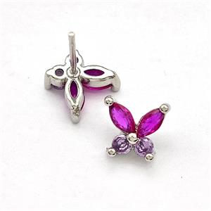 Copper Butterfly Stud Earrings Pave Zirconia Platinum Plated, approx 8mm [FN41755]