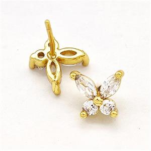 Copper Butterfly Stud Earrings Pave Zirconia Gold Plated, approx 8mm [FN41757]