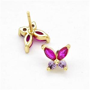 Copper Butterfly Stud Earrings Pave Zirconia Gold Plated, approx 8mm [FN41759]