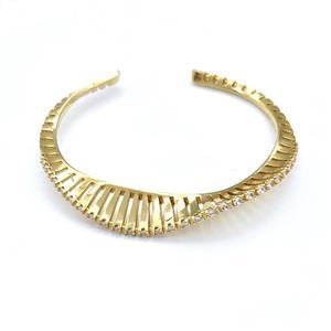 Copper Bangle Pave Zirconia Mobius Belt Gold Plated, approx 4-10mm, 50-58mm dia [FN41776]