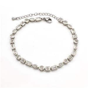 Copper Bracelets Pave Zircon Platinum Plated, approx 4-6mm, 18-23cm length [FN41781]