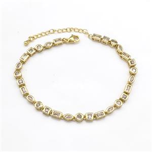 Copper Bracelets Pave Zircon Gold Plated, approx 4-6mm, 18-23cm length [FN41782]