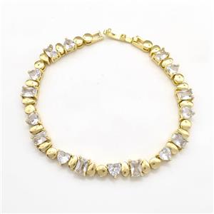 Copper Bracelets Pave Zircon Gold Plated, approx 7mm, 18cm length [FN41786]