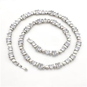 Copper Necklaces Pave Zircon Platinum Plated, approx 7mm, 45cm length [FN41787]