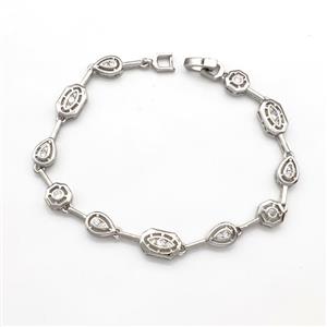 Copper Bracelets Pave Zircon Platinum Plated, approx 6-11mm, 18cm length [FN41789]
