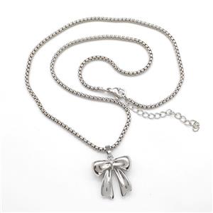 Copper Necklaces Bow Platinum Plated, approx 18mm, 2mm, 43-48cm length [FN41797]