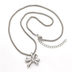 Copper Necklaces Bow Pave Zircon Platinum Plated, approx 15-19mm, 2mm, 43-48cm length [FN41801]