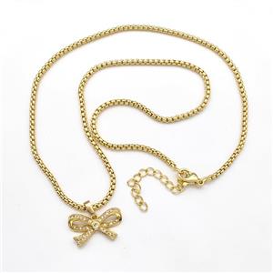 Copper Necklaces Bow Pave Zircon Gold Plated, approx 11-19mm, 2mm, 43-48cm length [FN41804]