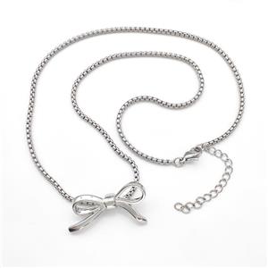 Copper Necklaces Bow Platinum Plated, approx 13-30mm, 2mm, 43-48cm length [FN41805]
