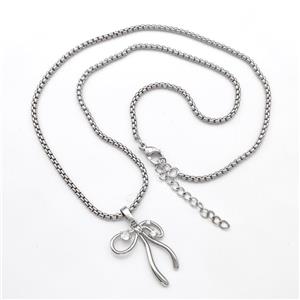 Copper Necklaces Bow Pave Zircon Platinum Plated, approx 18-22mm, 2mm, 43-48cm length [FN41807]