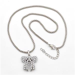 Copper Necklaces Bow Pave Pearlized Resin Platinum Plated, approx 20mm, 2mm, 43-48cm length [FN41809]