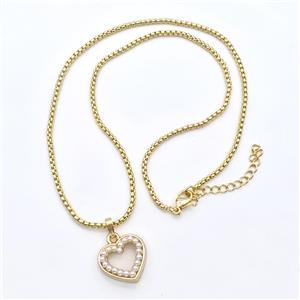 Copper Necklaces Heart Pave Pearlized Resin Gold Plated, approx 17mm, 2mm, 43-48cm length [FN41811]