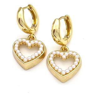 Copper Heart Hoop Earrings Pave Pearlized Resin Gold Plated, approx 17mm, 16mm dia [FN41812]