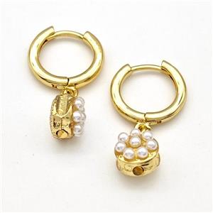 Copper Hoop Earrings Pave Pearlized Resin Gold Plated, approx 8mm, 14mm dia [FN41823]