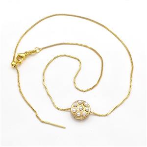 Copper Necklace Pave Pearlized Resin Adjustable Gold Plated, approx 11.5mm, 0.8mm, 43cm [FN41824]