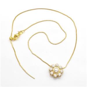 Copper Necklace Pave Pearlized Resin Adjustable Gold Plated, approx 15.5mm, 0.8mm, 43cm [FN41825]