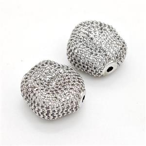 Copper Beads Micro Pave Zirconia Platinum Plated, approx 17-18mm [FN41831]