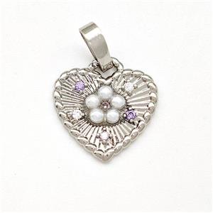 Copper Heart Pendant Pave Pearlized Resin Zirconia Platinum Plated, approx 14mm [FN41837]