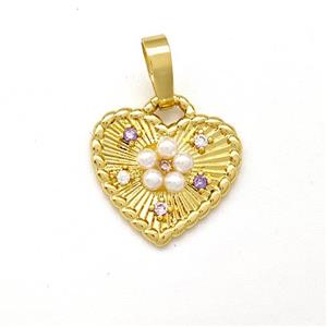 Copper Heart Pendant Pave Pearlized Resin Zirconia Gold Plated, approx 14mm [FN41838]