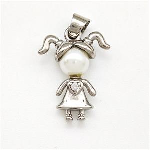 Copper Kids Girls Pendant Pave Pearlized Resin Platinum Plated, approx 12.5-16mm [FN41841]