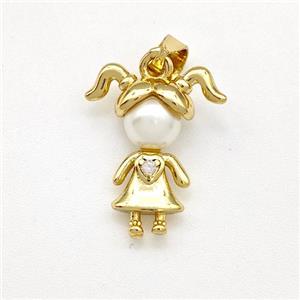 Copper Kids Girls Pendant Pave Pearlized Resin Gold Plated, approx 12.5-16mm [FN41842]